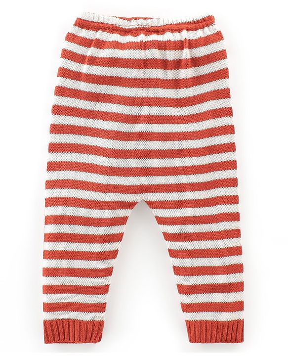 Babyhug Knit Full Sleeves Sweater Set With Text Embroidery - Orange & White
