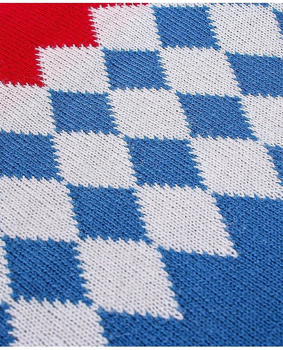 Babyhug Knit Full Sleeves Sweater Set Checks Design - Red & Blue