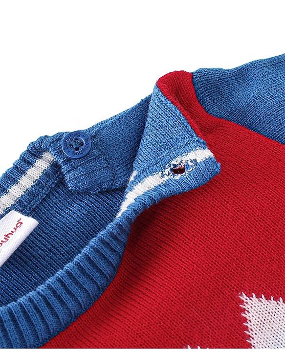 Babyhug Knit Full Sleeves Sweater Set Checks Design - Red & Blue