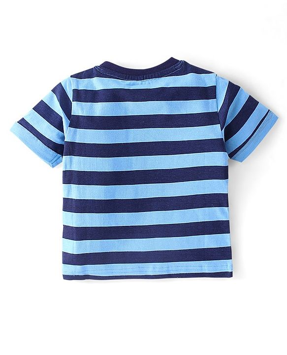 Babyhug Cotton Knit Half Sleeves Striped Night Suit Whale Print - Blue