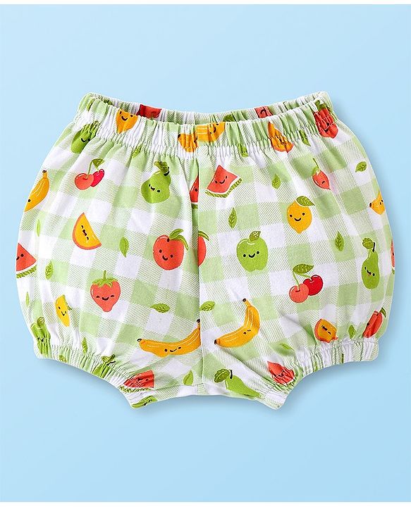 Babyhug 100% Cotton Knit Singlet Sleeves Checks & Fruits Printed Top & Shorts Set - Green & White
