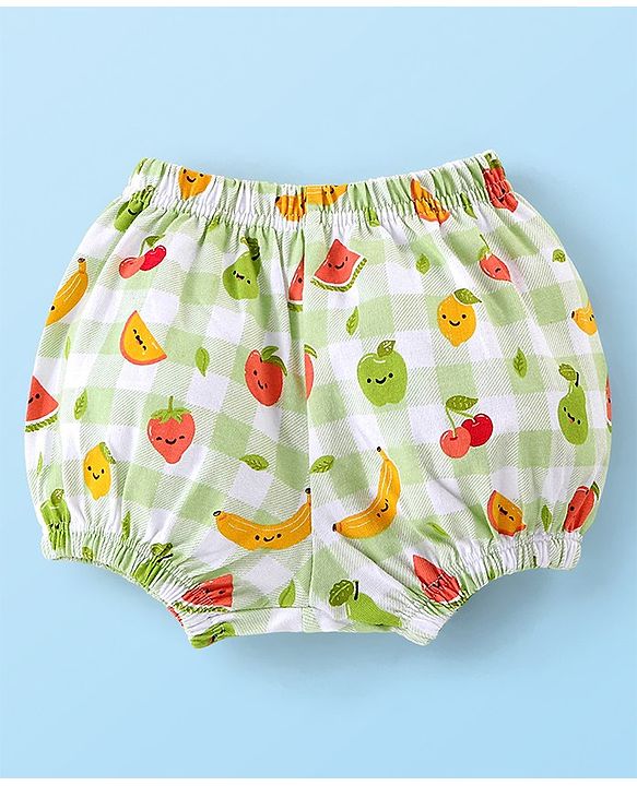 Babyhug 100% Cotton Knit Singlet Sleeves Checks & Fruits Printed Top & Shorts Set - Green & White