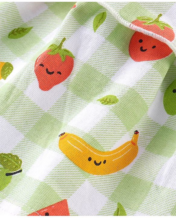 Babyhug 100% Cotton Knit Singlet Sleeves Checks & Fruits Printed Top & Shorts Set - Green & White