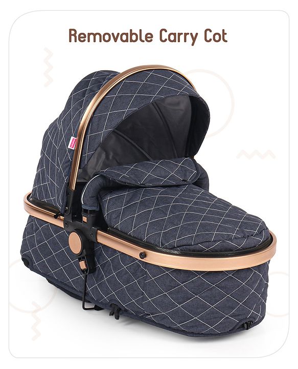Babyhug Majestic Stroller Cum Carry Cot With Canopy - Blue Checked