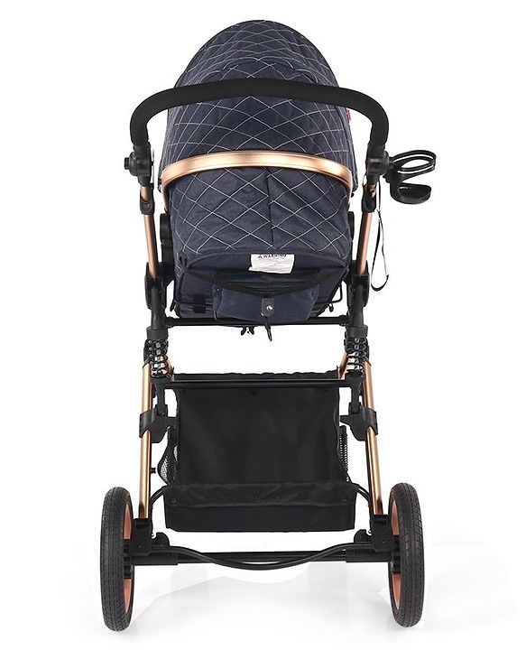Babyhug Majestic Stroller Cum Carry Cot With Canopy - Blue Checked