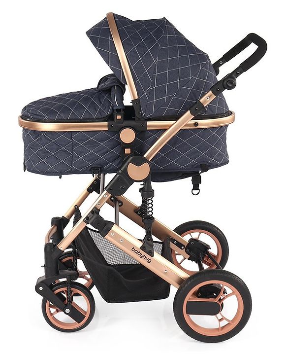 Babyhug Majestic Stroller Cum Carry Cot With Canopy - Blue Checked