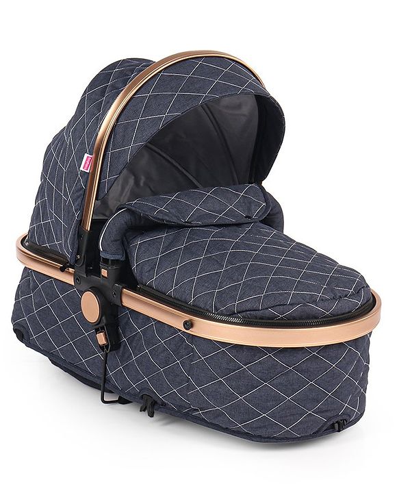Babyhug Majestic Stroller Cum Carry Cot With Canopy - Blue Checked