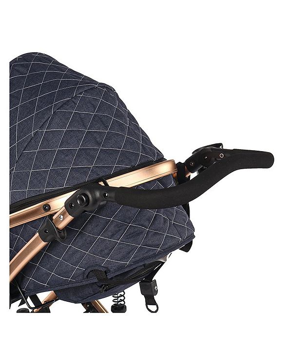 Babyhug Majestic Stroller Cum Carry Cot With Canopy - Blue Checked