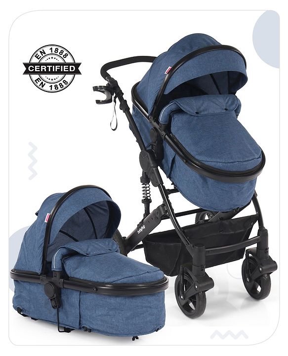 Babyhug Majestic Stroller Cum Carry Cot With Canopy - Royal Blue