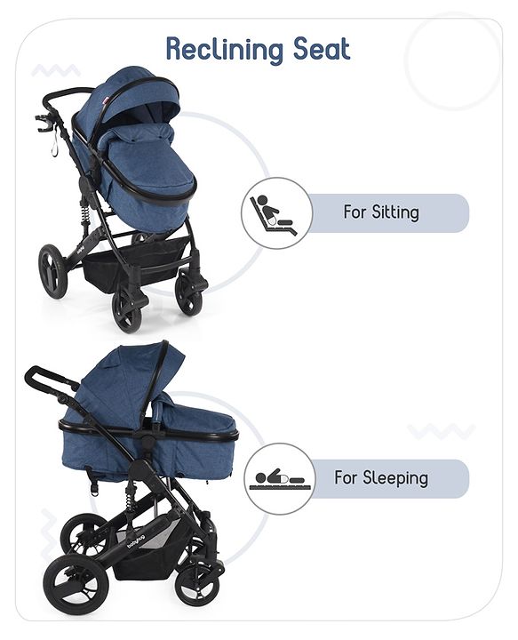 Babyhug Majestic Stroller Cum Carry Cot With Canopy - Royal Blue