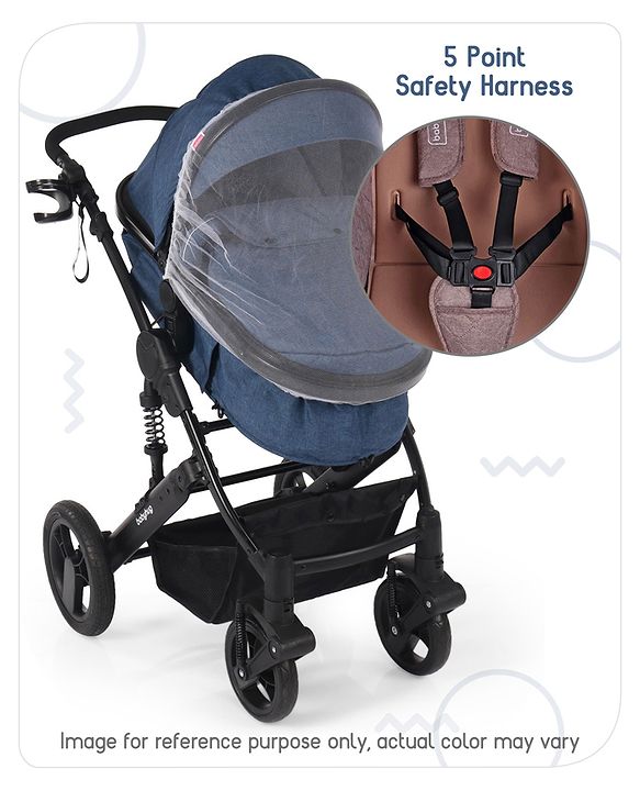 Babyhug Majestic Stroller Cum Carry Cot With Canopy - Royal Blue