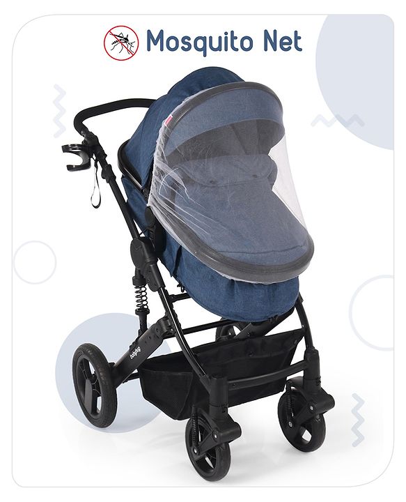 Babyhug Majestic Stroller Cum Carry Cot With Canopy - Royal Blue