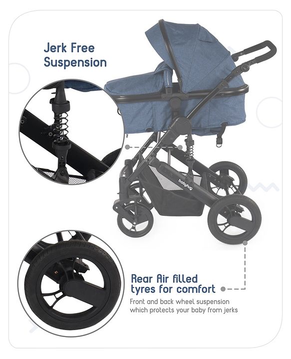 Babyhug Majestic Stroller Cum Carry Cot With Canopy - Royal Blue
