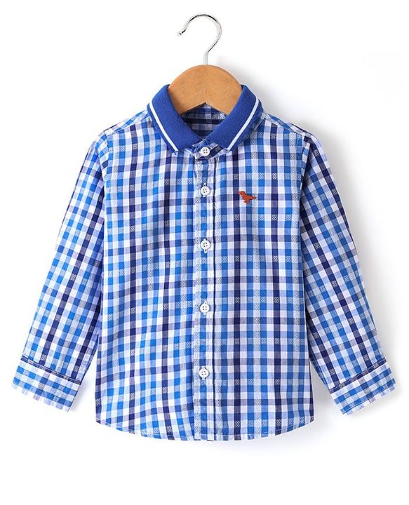 Babyhug 100% Cotton Full Sleeves Check Shirt - Blue