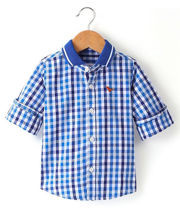 Babyhug 100% Cotton Full Sleeves Check Shirt - Blue