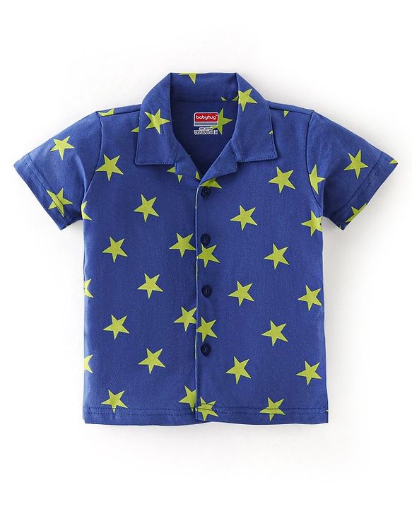 Babyhug Cotton Half Sleeves Night Suit Stars Print- Blue