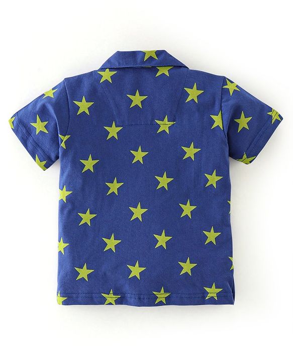 Babyhug Cotton Half Sleeves Night Suit Stars Print- Blue