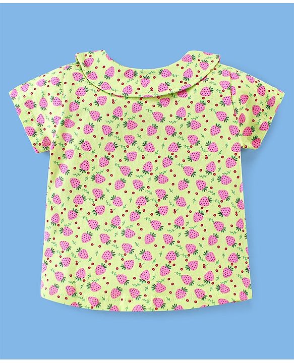 Babyhug Cotton Half Sleeves Night Suit Strawberry Print- Green