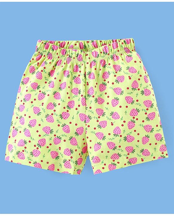 Babyhug Cotton Half Sleeves Night Suit Strawberry Print- Green