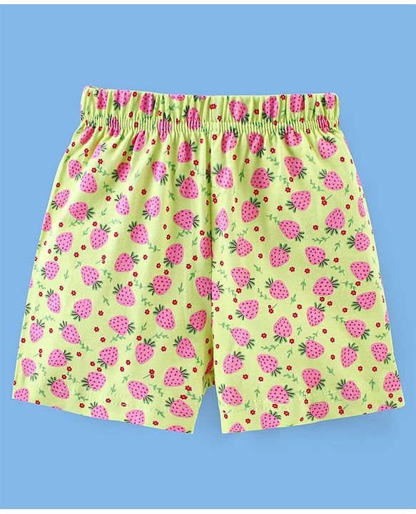 Babyhug Cotton Half Sleeves Night Suit Strawberry Print- Green