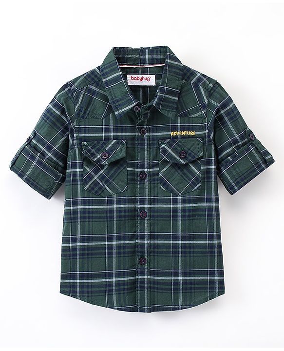 Babyhug 100% Cotton Woven Full Sleeves Checked Shirt - Green
