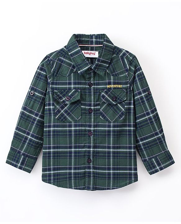 Babyhug 100% Cotton Woven Full Sleeves Checked Shirt - Green