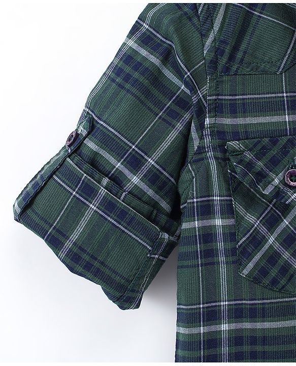 Babyhug 100% Cotton Woven Full Sleeves Checked Shirt - Green