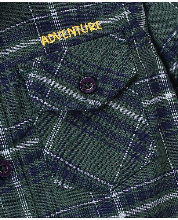 Babyhug 100% Cotton Woven Full Sleeves Checked Shirt - Green