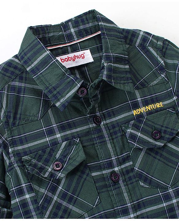 Babyhug 100% Cotton Woven Full Sleeves Checked Shirt - Green