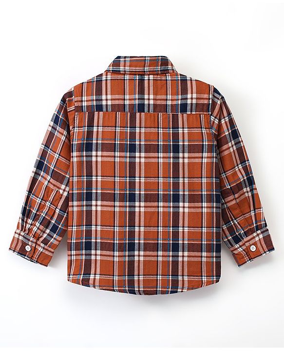 Babyhug 100% Cotton Full Sleeves Check Shirt - Brown