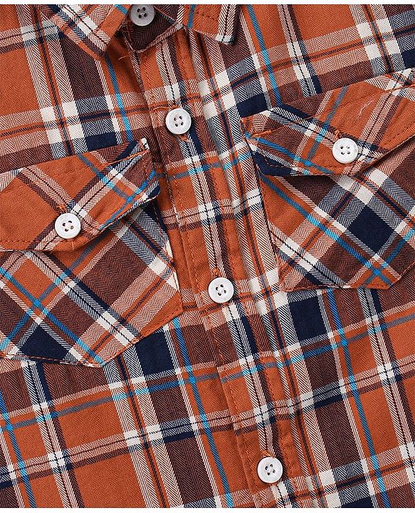 Babyhug 100% Cotton Full Sleeves Check Shirt - Brown