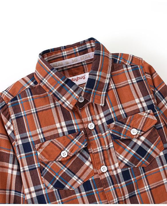 Babyhug 100% Cotton Full Sleeves Check Shirt - Brown