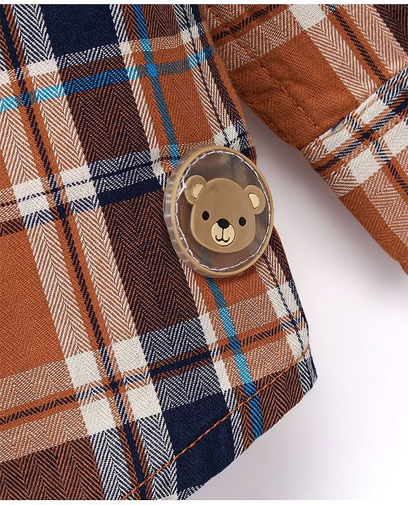 Babyhug 100% Cotton Full Sleeves Check Shirt - Brown