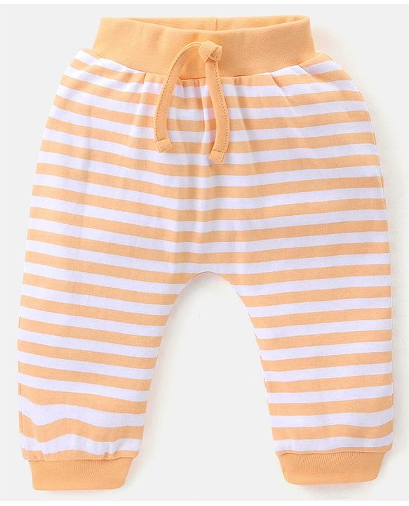Babyhug Cotton Full Length Diaper Pants Stripes & Bear Print Pack Of 3- Blue & Orange