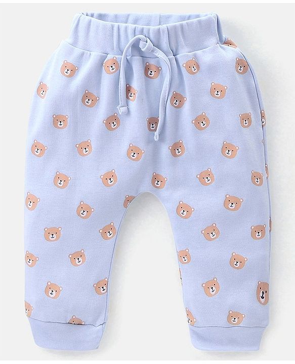 Babyhug Cotton Full Length Diaper Pants Stripes & Bear Print Pack Of 3- Blue & Orange