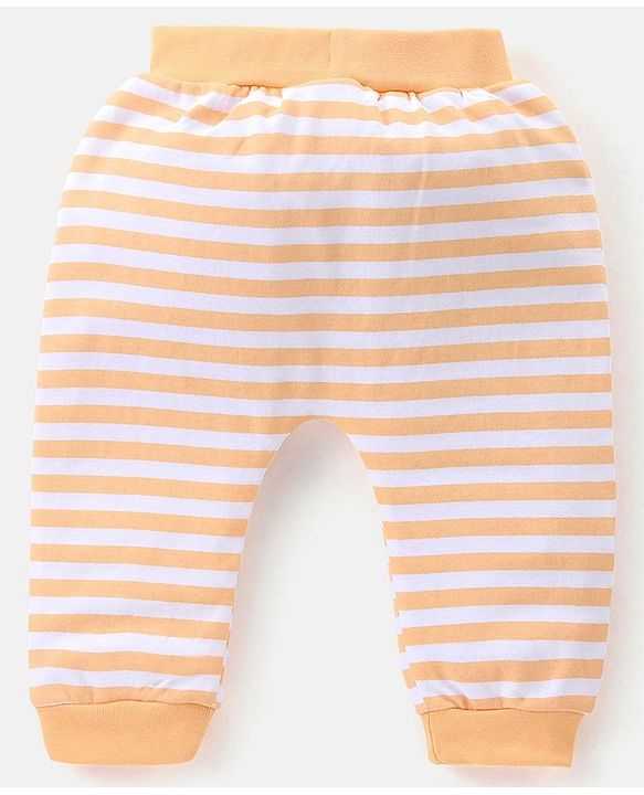 Babyhug Cotton Full Length Diaper Pants Stripes & Bear Print Pack Of 3- Blue & Orange