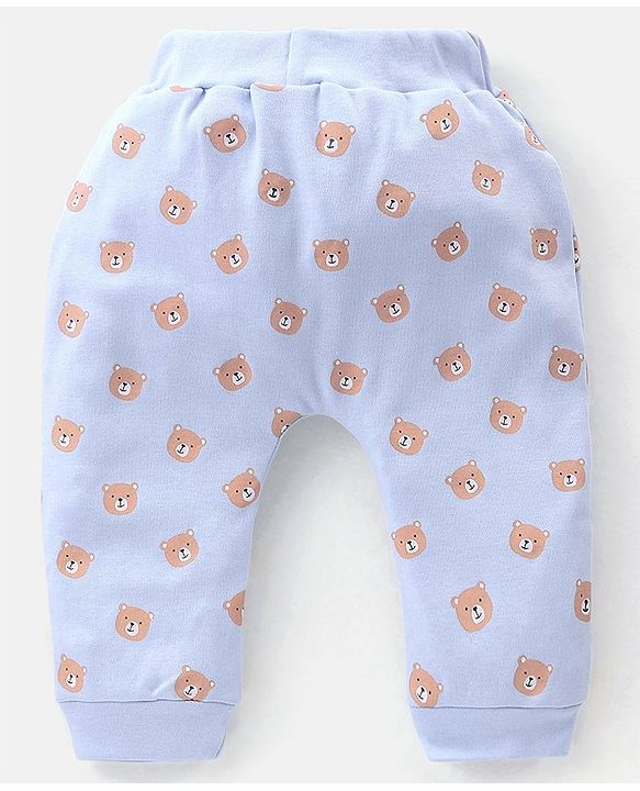 Babyhug Cotton Full Length Diaper Pants Stripes & Bear Print Pack Of 3- Blue & Orange