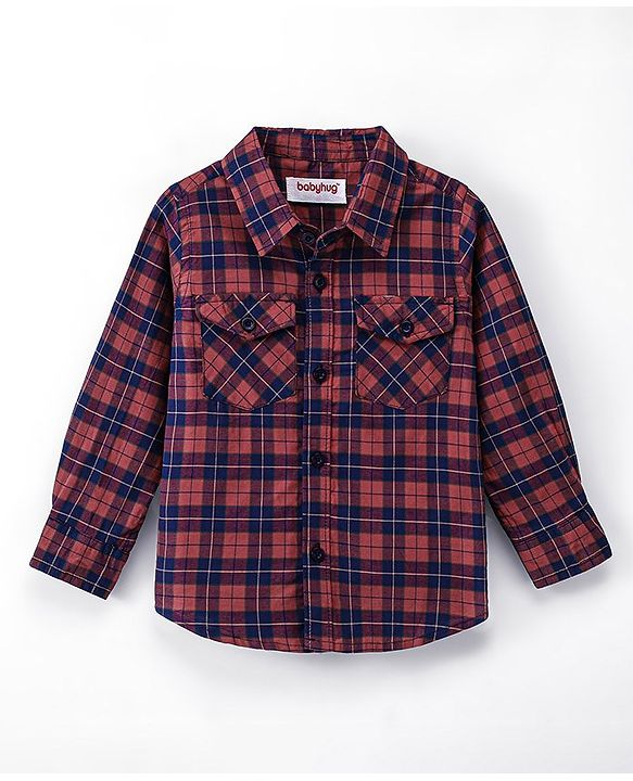 Babyhug 100% Cotton Woven Full Sleeves Checked Shirt - Red