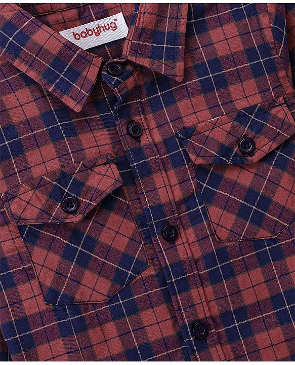 Babyhug 100% Cotton Woven Full Sleeves Checked Shirt - Red