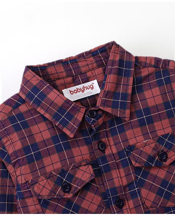 Babyhug 100% Cotton Woven Full Sleeves Checked Shirt - Red