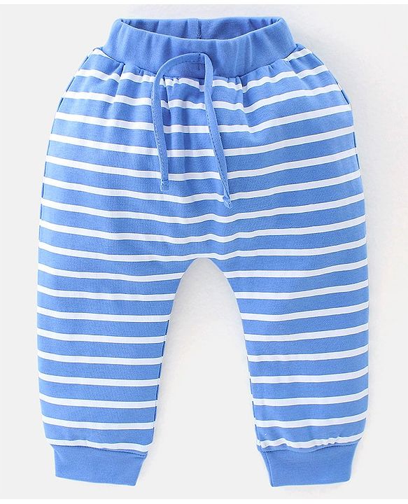Babyhug Cotton Full Length Diaper Pants Stripes & Dino Print Pack Of 3- Red Blue & White