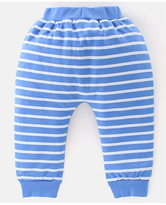 Babyhug Cotton Full Length Diaper Pants Stripes & Dino Print Pack Of 3- Red Blue & White