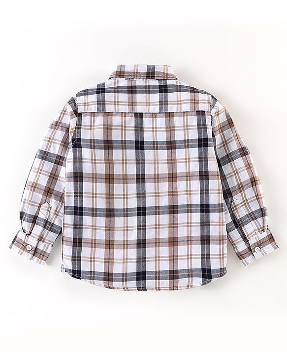 Babyhug 100% Cotton Full Sleeves Checks Two Pocket Shirt with Detachable Hood - White