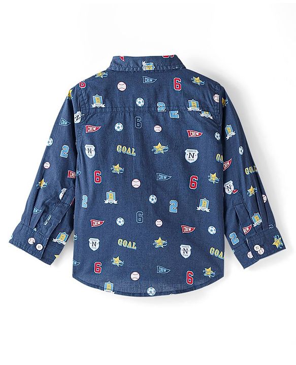 Babyhug Cotton Woven Full Sleeves Shirt with Inner Tee Sports Print - Navy Blue