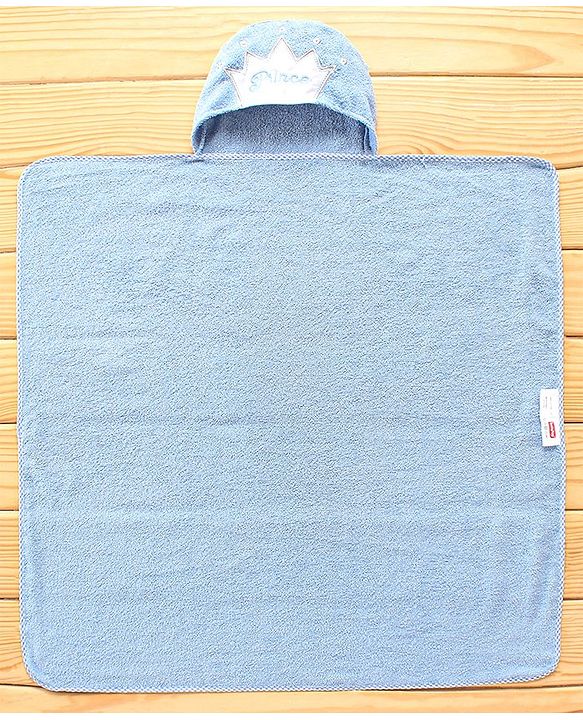 Babyhug Hooded Towel With Prince Embroidery - Blue