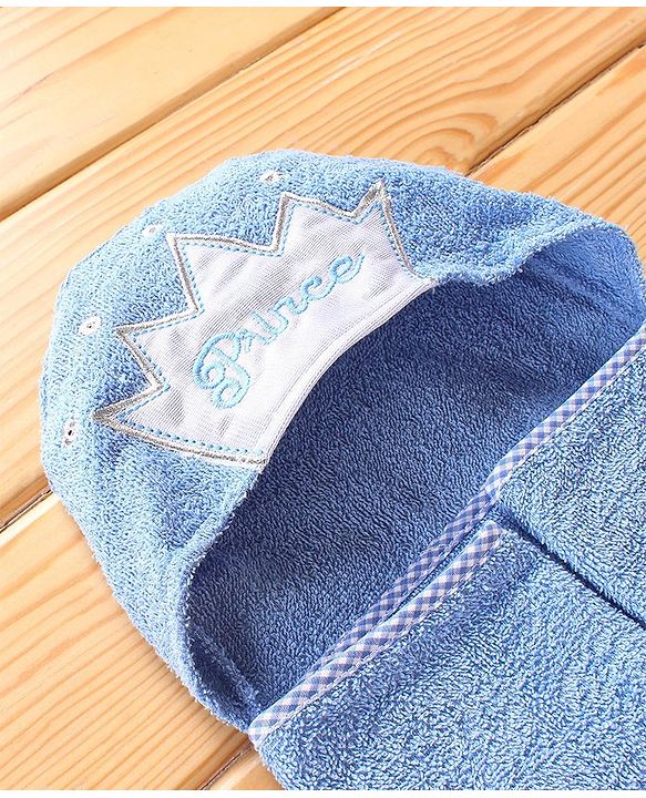 Babyhug Hooded Towel With Prince Embroidery - Blue