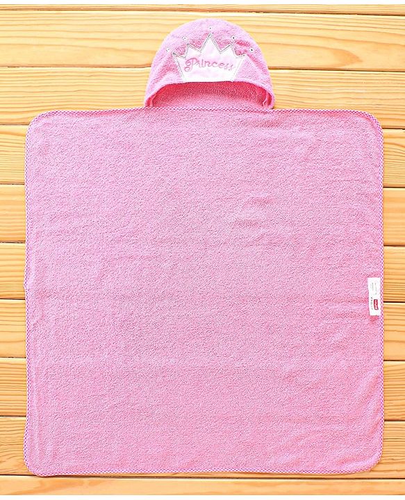 Babyhug Hooded Towel With Princess Embroidery - Pink