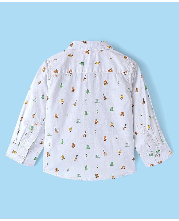 Babyhug Cotton Woven Full Sleeves Shirt with Inner Tee Pine Tree Print - Grey