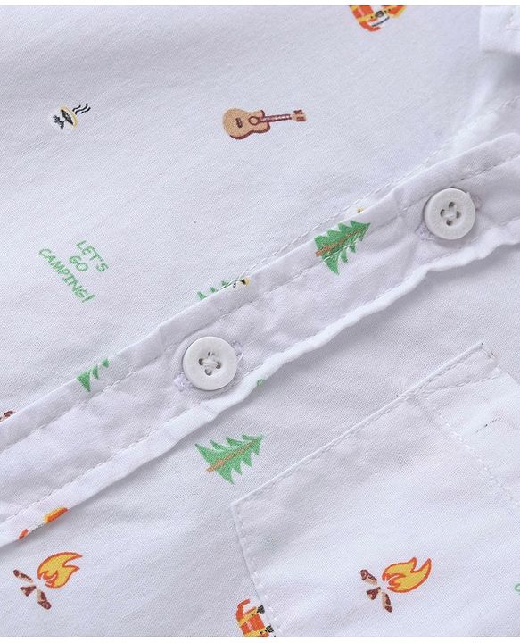 Babyhug Cotton Woven Full Sleeves Shirt with Inner Tee Pine Tree Print - Grey