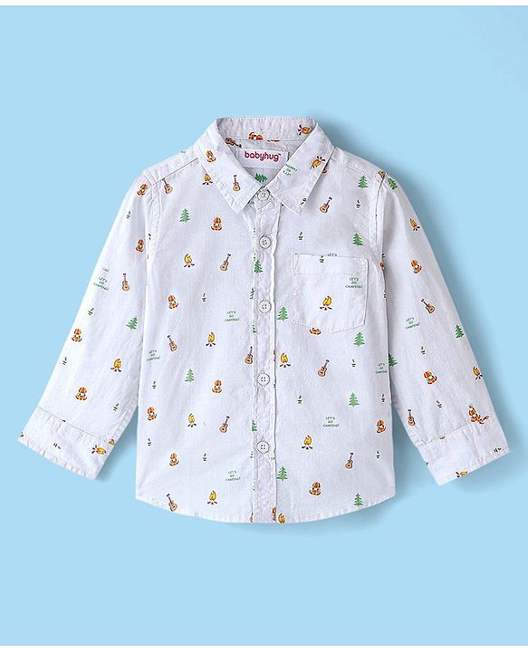 Babyhug Cotton Woven Full Sleeves Shirt with Inner Tee Pine Tree Print - Grey